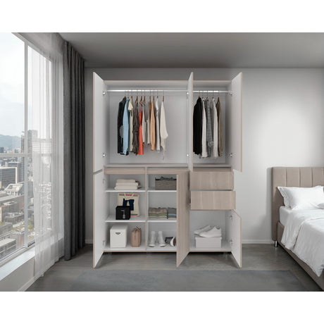 Closet Siruela Eco Bardolino y Blanco 150x200cm con Cinco Puertas y con Cinco Cajones - CLOSETS | Bylmo