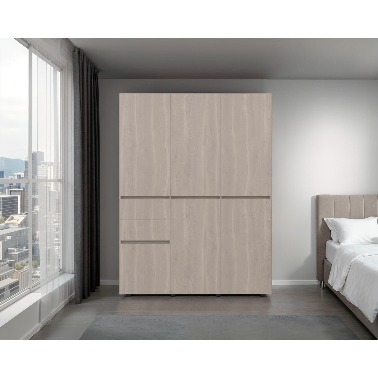 Closet Siruela Eco Bardolino y Blanco 150x200cm con Cinco Puertas y con Cinco Cajones - CLOSETS | Bylmo