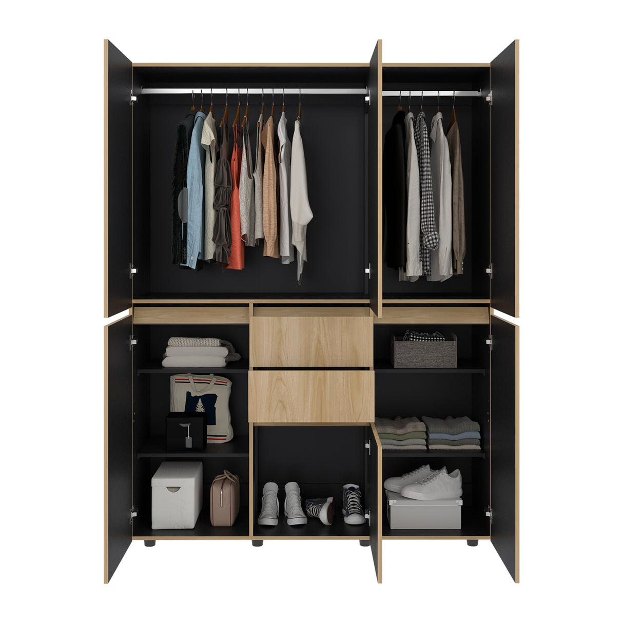 Closet Siruela Eco Bardolino y Wengue 150x200cm con Cinco Puertas y con Cinco Cajones - CLOSETS | Bylmo