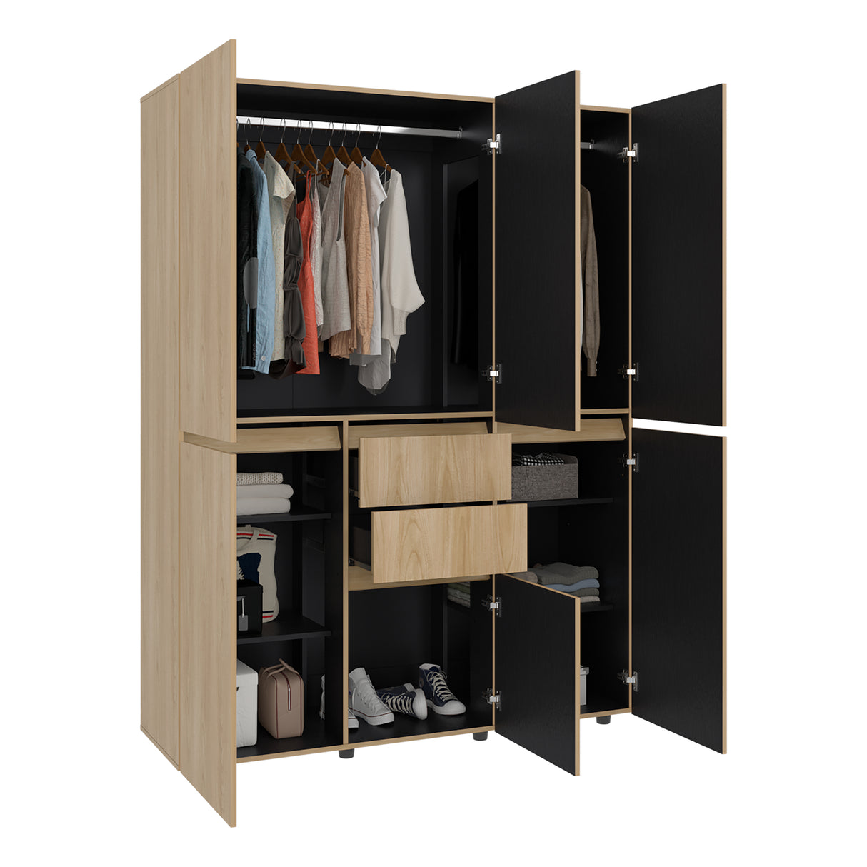 Closet Siruela Eco Bardolino y Wengue 150x200cm con Cinco Puertas y con Cinco Cajones - CLOSETS | Bylmo