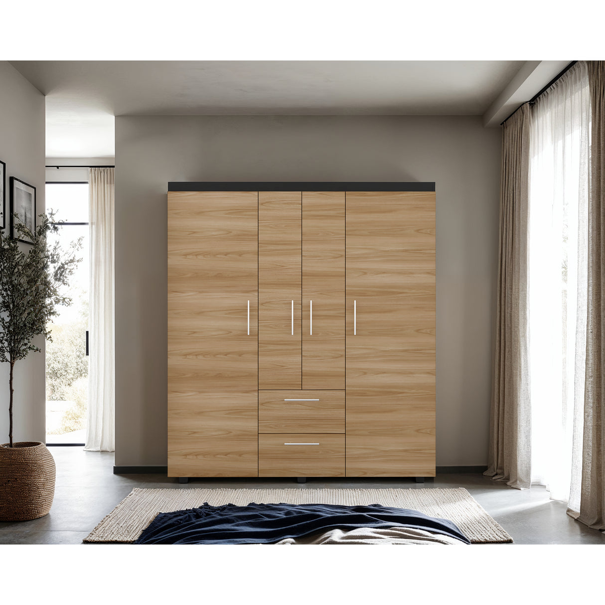 Closet Marcus Wengue y Fresno 150.3x170cm con Cuatro Puertas y con Nueve Compartimientos - CLOSETS | Bylmo