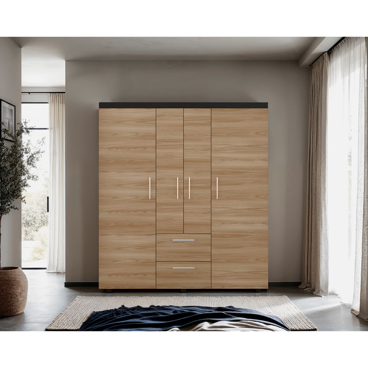 Closet Marcus Wengue y Fresno 150.3x170cm con Cuatro Puertas y con Nueve Compartimientos - CLOSETS | Bylmo