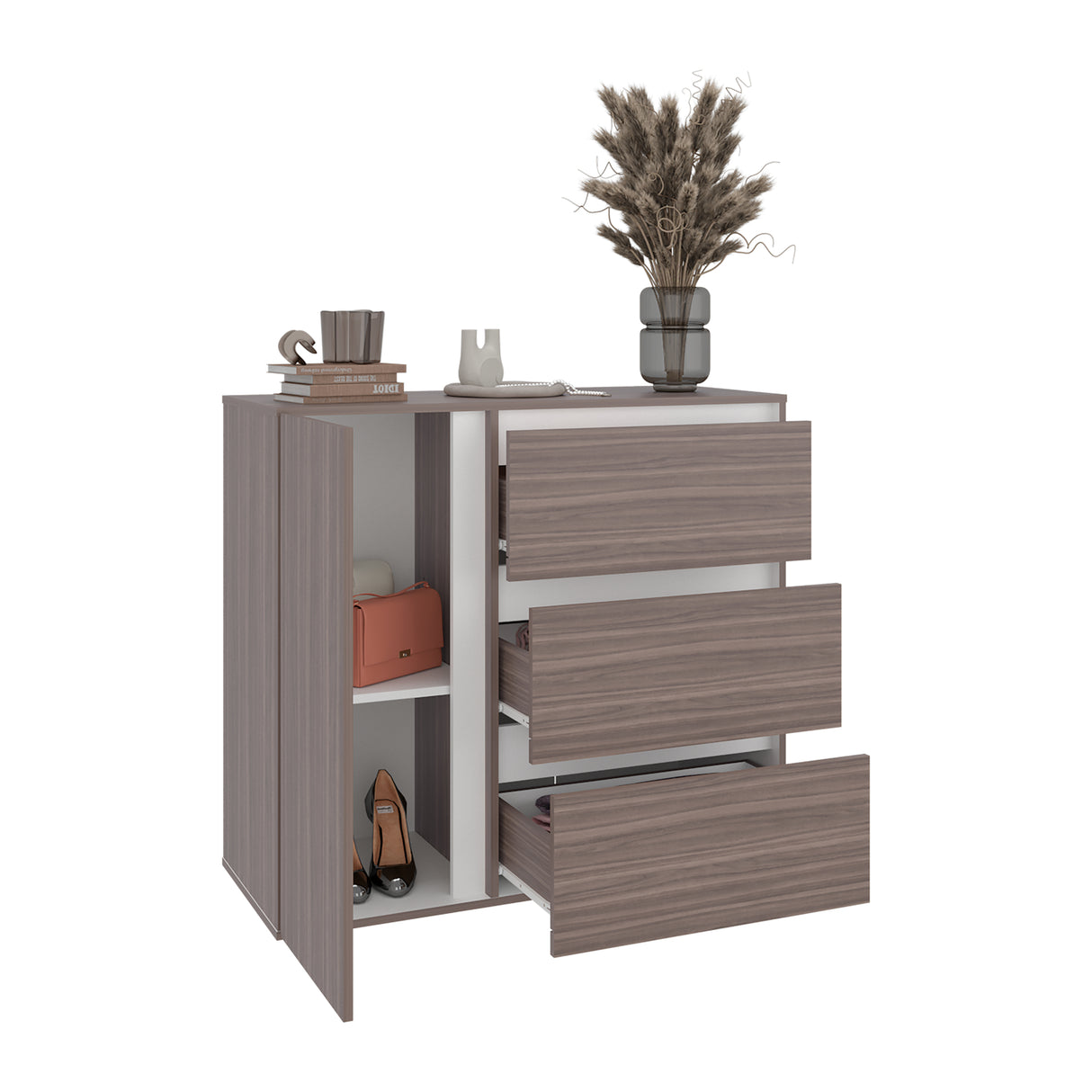 Cómoda Niza Avellana y Blanco 100x91cm de Tres Hileras con Tres Cajones - CAJONERAS Y COMODAS | Bylmo