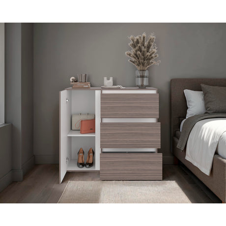 Cómoda Niza Avellana y Blanco 100x91cm de Tres Hileras con Tres Cajones - CAJONERAS Y COMODAS | Bylmo