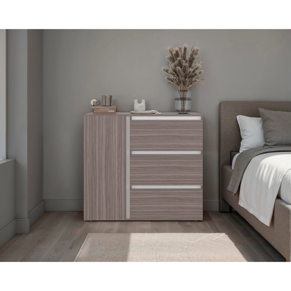 Cómoda Niza Avellana y Blanco 100x91cm de Tres Hileras con Tres Cajones - CAJONERAS Y COMODAS | Bylmo