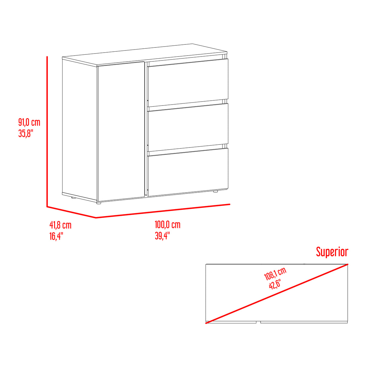 Cómoda Niza Avellana y Blanco 100x91cm de Tres Hileras con Tres Cajones - CAJONERAS Y COMODAS | Bylmo