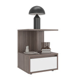 Mesa de Noche Miki Avellana y Blanco 40x51.6cm con Un Cajón y Con Tres Compartimientos - MESAS DE NOCHE | Bylmo