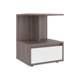 Mesa de Noche Miki Avellana y Blanco 40x51.6cm con Un Cajón y Con Tres Compartimientos - MESAS DE NOCHE | Bylmo