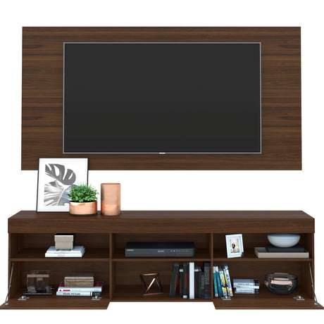 Centro de Entretenimiento Florida Café 175x90cm Para TV Hasta 65" Pulgadas con Tres Comportimientos - MUEBLES DE TV | Bylmo