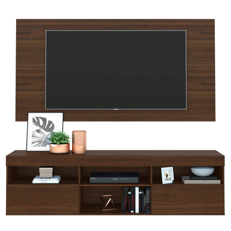 Centro de Entretenimiento Florida Café 175x90cm Para TV Hasta 65" Pulgadas con Tres Comportimientos - MUEBLES DE TV | Bylmo
