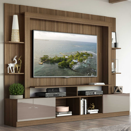 Centro de Entretenimiento Berlín Café 213x171cm Para TV Hasta 65" Pulgadas con Dos Comportimientos - MUEBLES DE TV | Bylmo