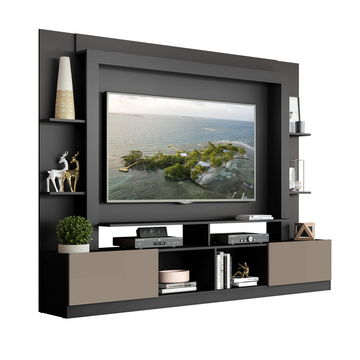 Centro de Entretenimiento Berlín Negro 213x171cm Para TV Hasta 65" Pulgadas con Dos Comportimientos