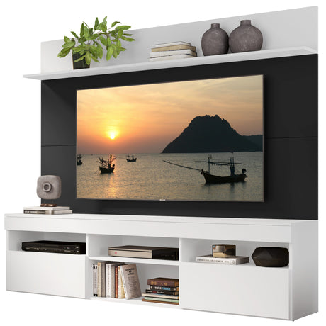 Centro de Entretenimiento Madrid Negro y Blanco 175x116cm Para TV Hasta 75" Pulgadas con Tres Comportimientos - MUEBLES DE TV | Bylmo