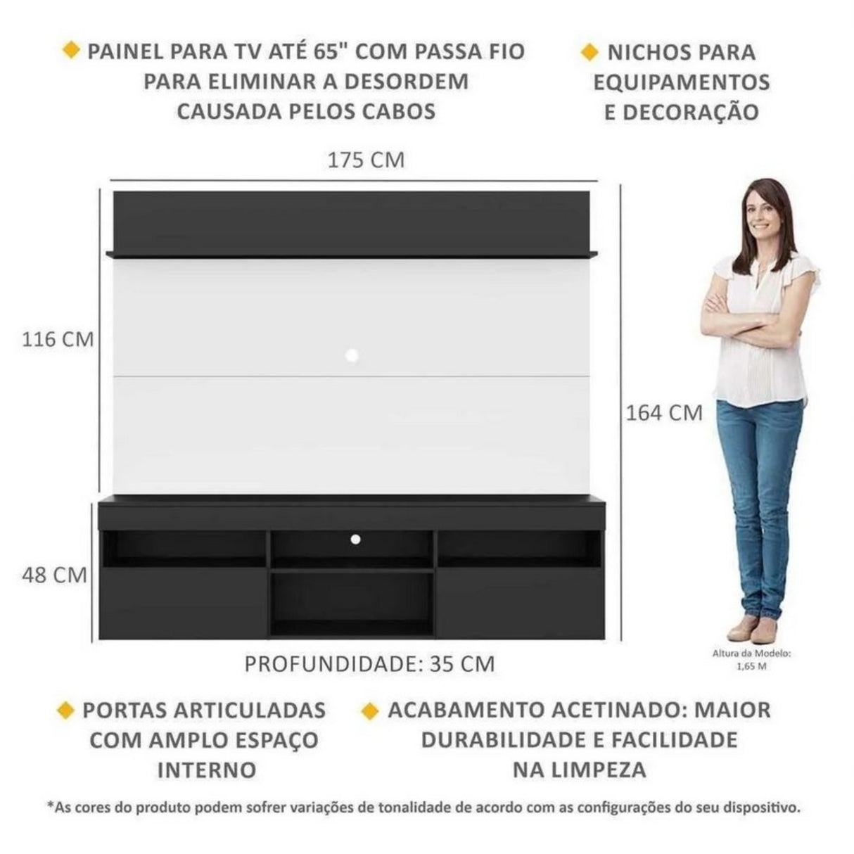 Centro de Entretenimiento Madrid Negro y Blanco 175x116cm Para TV Hasta 75" Pulgadas con Tres Comportimientos - MUEBLES DE TV | Bylmo