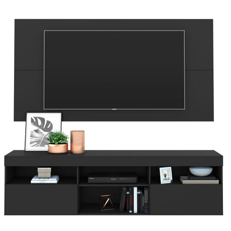 Centro de Entretenimiento Florida Negro 175x90cm Para TV Hasta 65" Pulgadas con Tres Comportimientos - MUEBLES DE TV | Bylmo