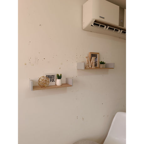 Set de 2 Repisas Toscana Madera Natural y Gris 57x8cm Rectangular con Un Entrepaño - REPISAS | Bylmo