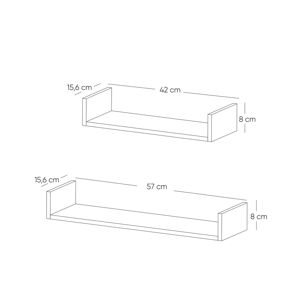 Set de 2 Repisas Toscana Madera Natural y Gris 57x8cm Rectangular con Un Entrepaño - REPISAS | Bylmo