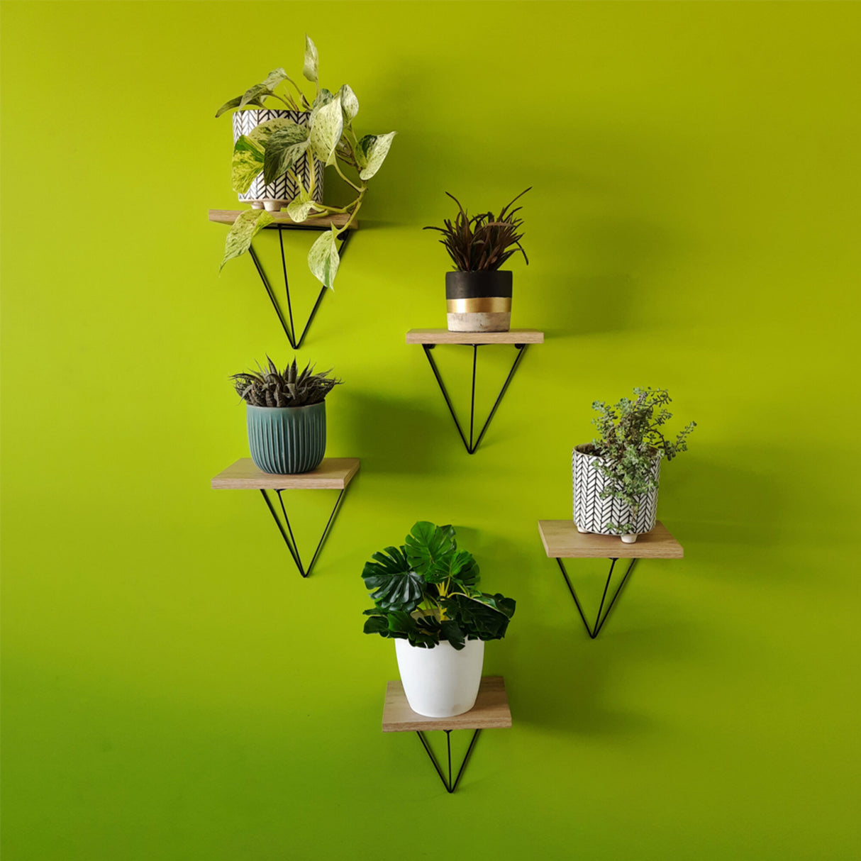 Set de 2 Repisas Cherry Negro y Madera Natural 20x21cm Triangular con Dos Entrepaños - REPISAS | Bylmo