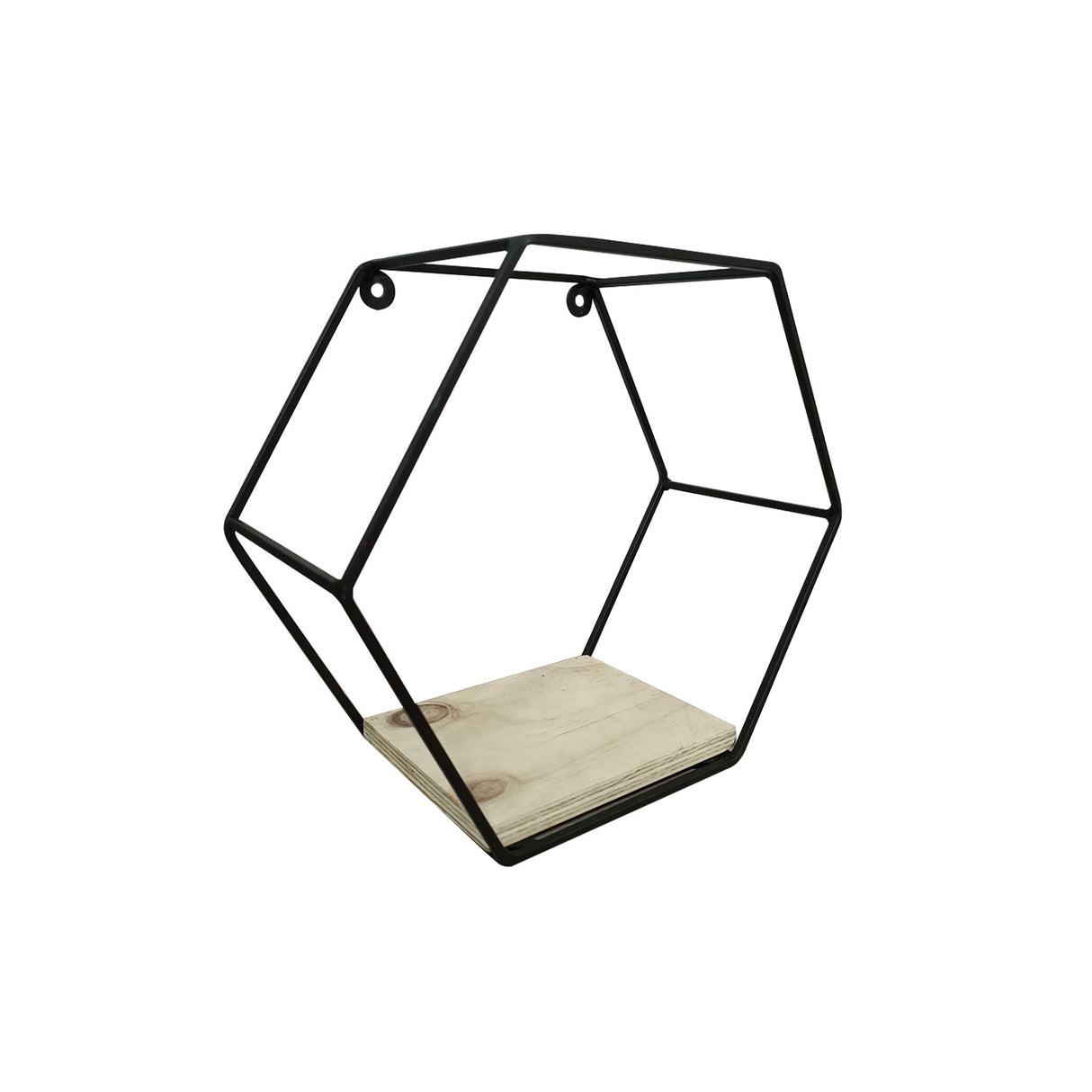 Repisa Madera Natural y Negro 30x30cm Hexagonal con Un Entrepaño - REPISAS | Bylmo