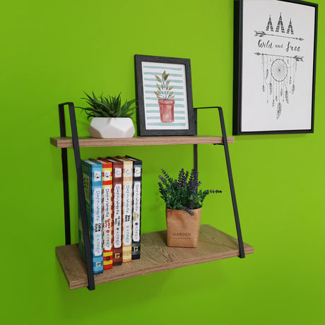 Repisa Danish Madera Natural y Negro 35x43cm Escalera con Dos Entrepaños - REPISAS | Bylmo