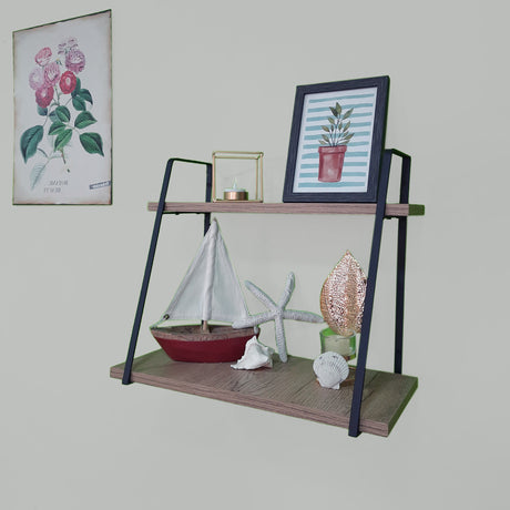 Repisa Danish Madera Natural y Negro 35x43cm Escalera con Dos Entrepaños - REPISAS | Bylmo