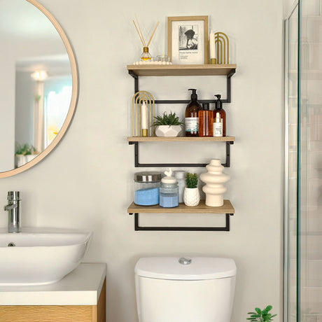 Set de 3 Repisas Elia Madera Natural y Negro 40x14.6cm Rectangular con Tres Entrepaños - REPISAS | Bylmo