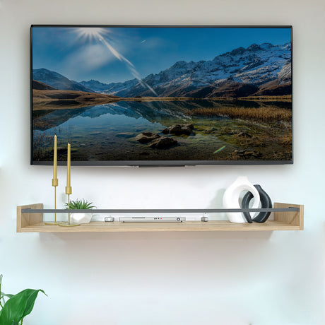 Repisa Magno Madera Natural y Negro 103x8cm Rectangular con Un Entrepaño - REPISAS | Bylmo