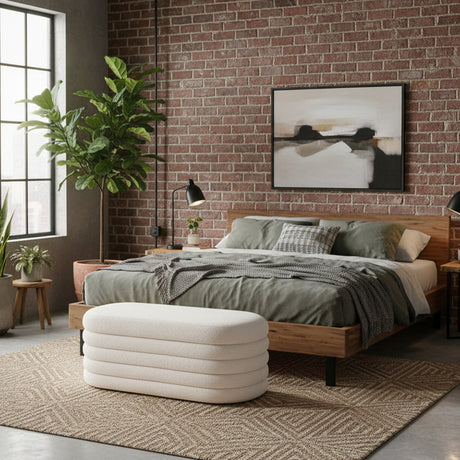 Puff Blanco Almendra 120x40cm De Dos Puestos con Almacenamiento - SOFAS Y POLTRONAS | Bylmo