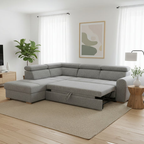 Sofá Cama Gris Concreto 266x67cm De Cinco Puestos Reclinable con Almacenamiento con Apoya Brazos - SOFAS Y POLTRONAS | Bylmo