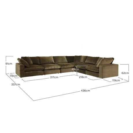 Sofá Café Oscuro 436x67cm De Seis Puestos con Apoya Brazos - SOFAS Y POLTRONAS | Bylmo