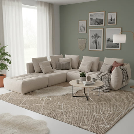 Sofá Zaafra City Beige Claro 220x67cm De Cuatro Puestos con Apoya Brazos - SOFAS Y POLTRONAS | Bylmo
