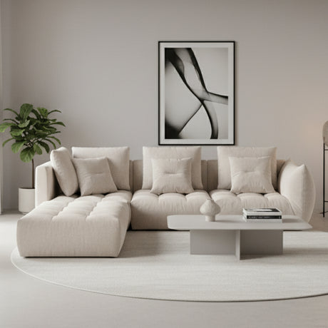 Sofá Zaafra City Beige Claro 220x67cm De Cuatro Puestos con Apoya Brazos - SOFAS Y POLTRONAS | Bylmo