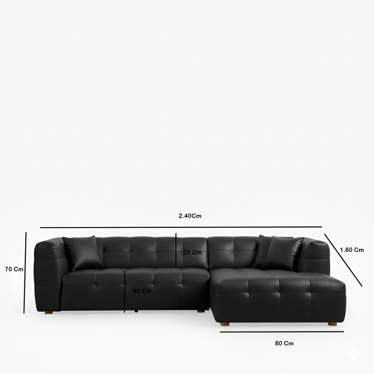 Sofá en L Deluxe negro 220x67cm De Cuatro Puestos con Apoya Brazos