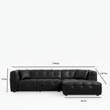 Sofá en L Deluxe negro 220x67cm De Cuatro Puestos con Apoya Brazos