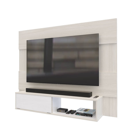 Panel de TV Soren Niebla y Blanco 155x120cm Flotante para Tv Hasta 65" Pulgadas con Un Cajón y Un Compartimiento - MUEBLES DE TV | Bylmo