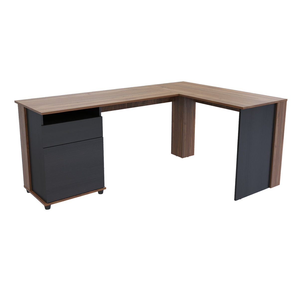 Escritorio en L Sol Gales y Wengue 174x73cm con Dos Cajones - ESCRITORIOS | Bylmo