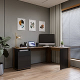 Escritorio en L Sol Gales y Wengue 174x73cm con Dos Cajones - ESCRITORIOS | Bylmo