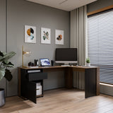 Escritorio en L Sol Gales y Wengue 174x73cm con Dos Cajones - ESCRITORIOS | Bylmo