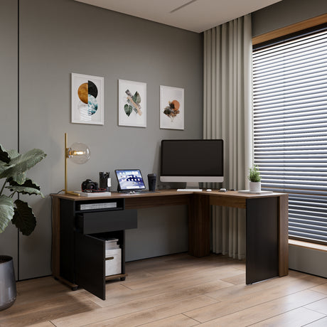 Escritorio en L Sol Gales y Wengue 174x73cm con Dos Cajones - ESCRITORIOS | Bylmo