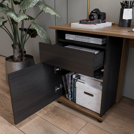 Escritorio en L Sol Gales y Wengue 174x73cm con Dos Cajones - ESCRITORIOS | Bylmo