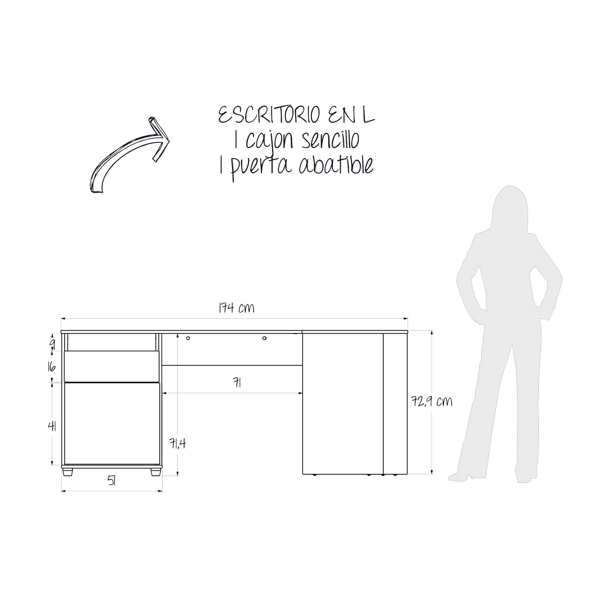 Escritorio en L Sol Gales y Wengue 174x73cm con Dos Cajones - ESCRITORIOS | Bylmo
