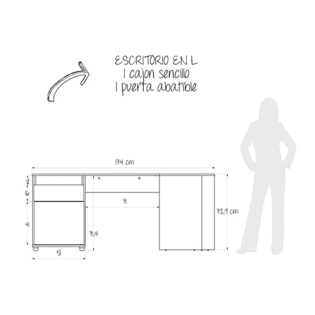 Escritorio en L Sol Gales y Wengue 174x73cm con Dos Cajones - ESCRITORIOS | Bylmo