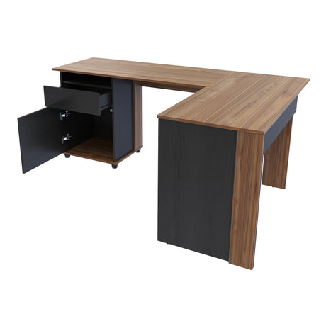 Escritorio en L Sol Gales y Wengue 174x73cm con Dos Cajones - ESCRITORIOS | Bylmo