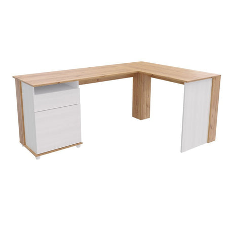 Escritorio en L Sol Duna y Blanco 174x73cm con Dos Cajones - ESCRITORIOS | Bylmo