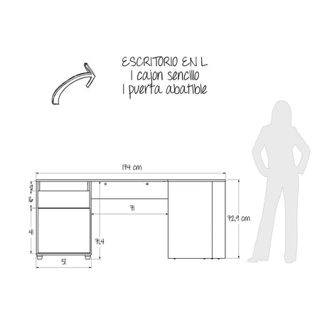 Escritorio en L Sol Duna y Blanco 174x73cm con Dos Cajones - ESCRITORIOS | Bylmo