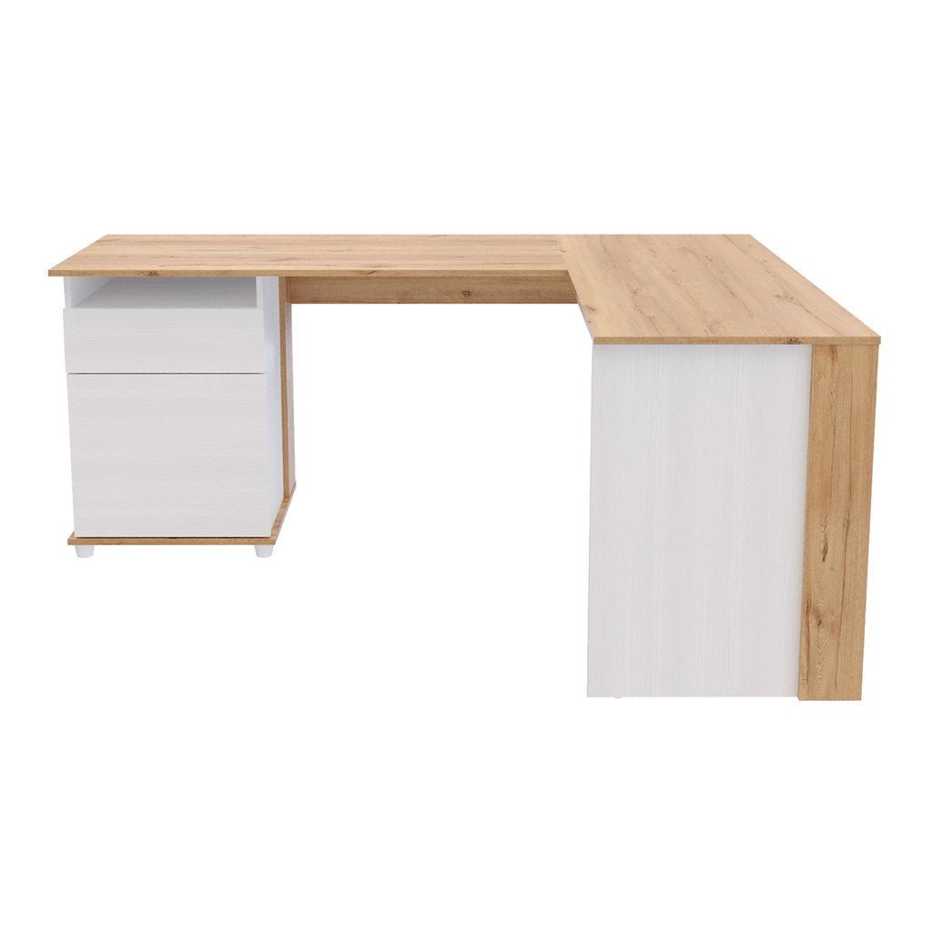 Escritorio en L Sol Duna y Blanco 174x73cm con Dos Cajones - ESCRITORIOS | Bylmo