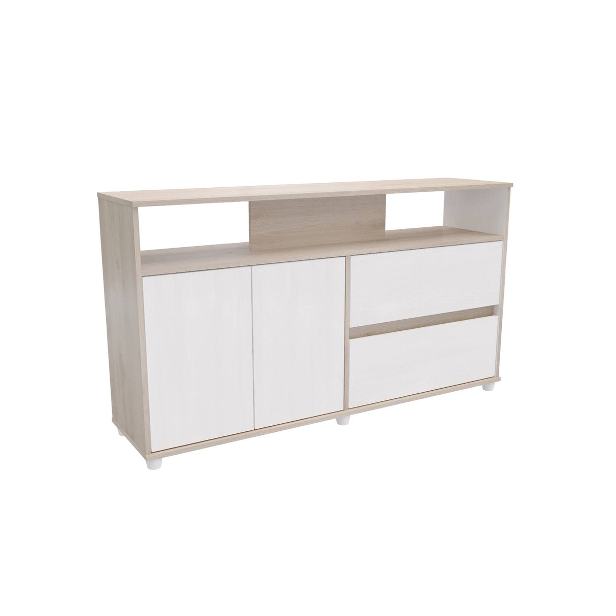 Cómoda Soren Niebla y Blanco 140x79cm de Dos Hileras con Dos Cajones - CAJONERAS Y COMODAS | Bylmo