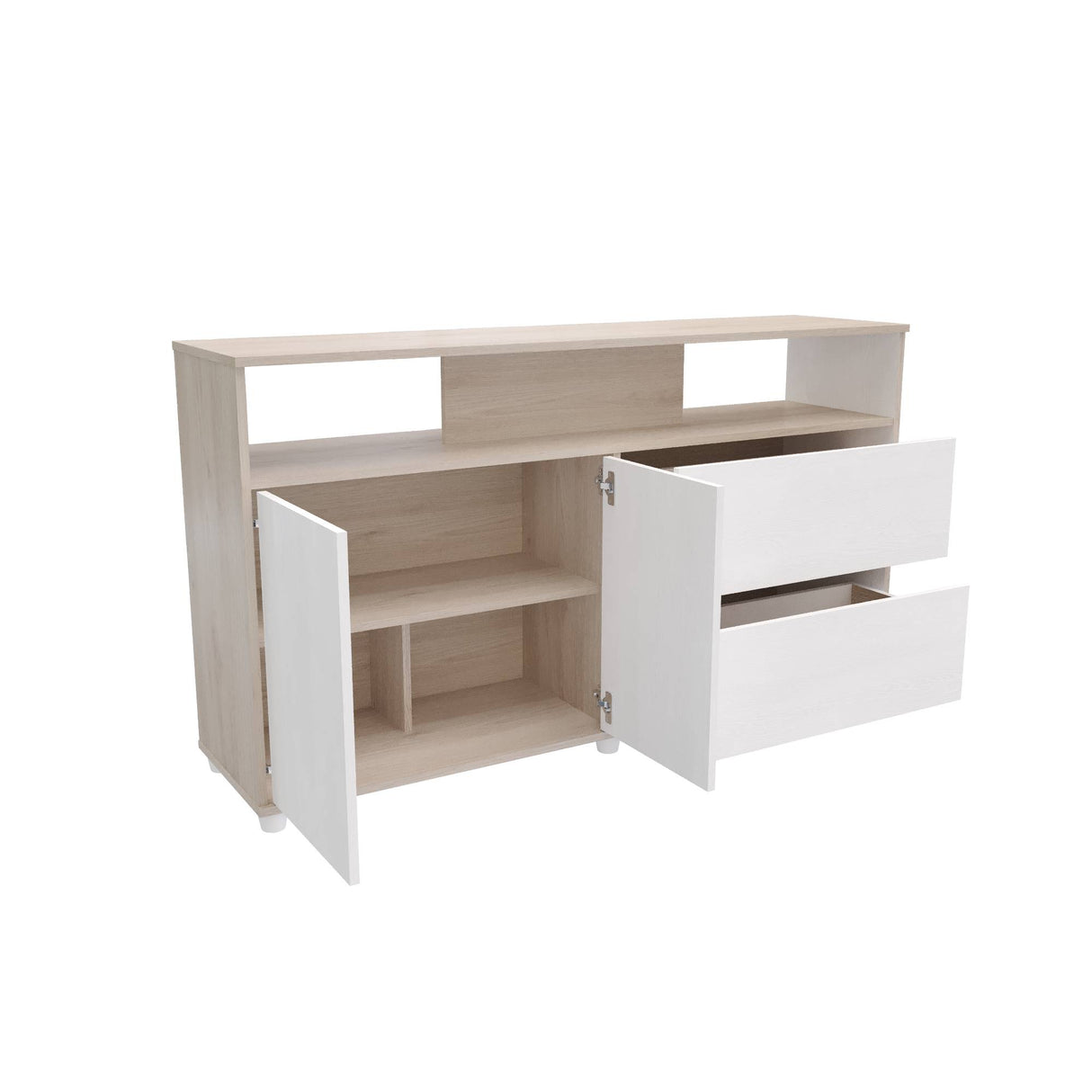 Cómoda Soren Niebla y Blanco 140x79cm de Dos Hileras con Dos Cajones - CAJONERAS Y COMODAS | Bylmo