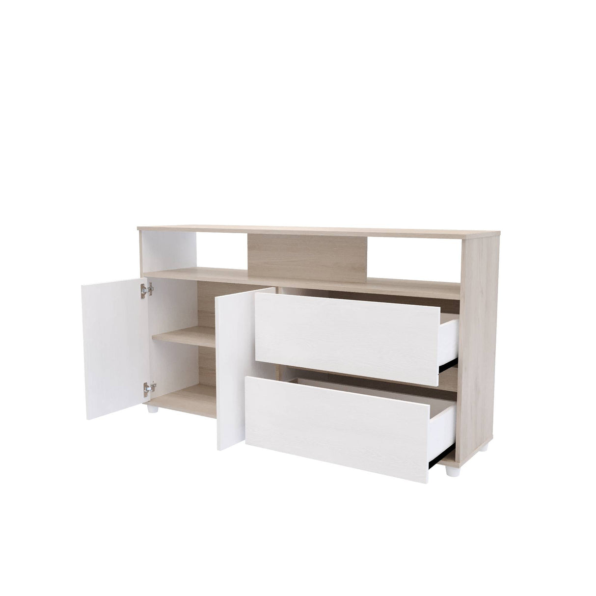 Cómoda Soren Niebla y Blanco 140x79cm de Dos Hileras con Dos Cajones - CAJONERAS Y COMODAS | Bylmo