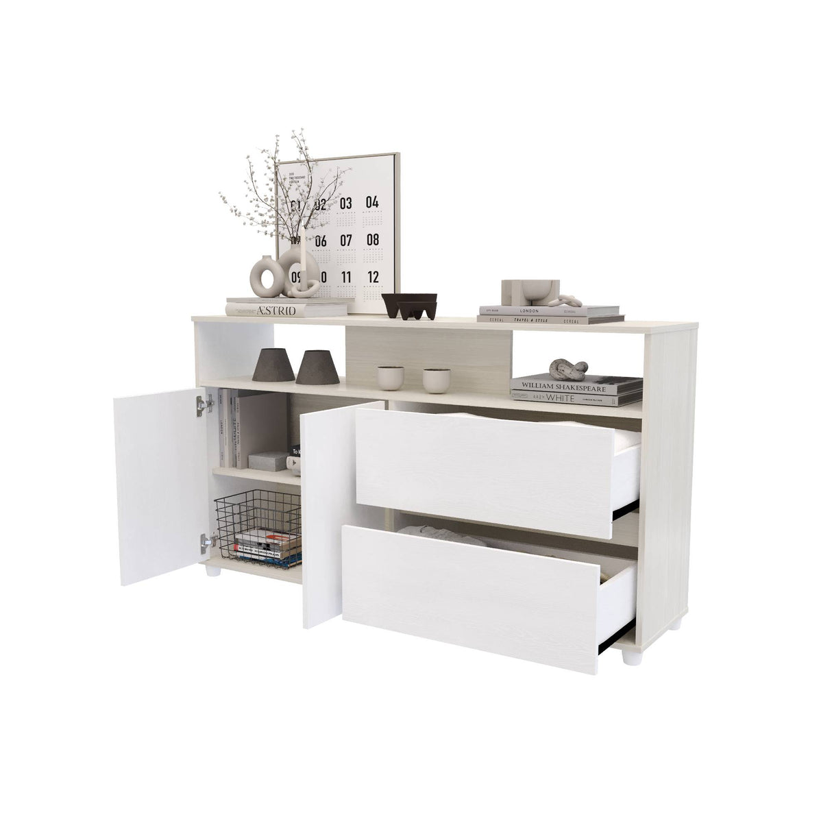 Cómoda Soren Niebla y Blanco 140x79cm de Dos Hileras con Dos Cajones - CAJONERAS Y COMODAS | Bylmo